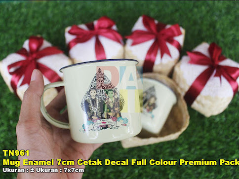 Mug Enamel 7cm Cetak Decal Full Colour Premium Packaging Besek