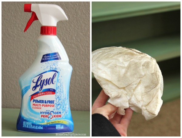 lysol spray and dirty wipe shown