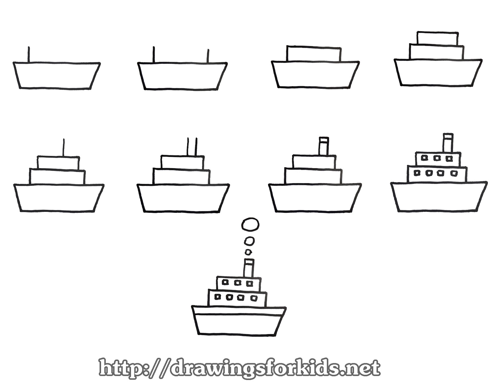 How To Draw A Boat For Kids - Drawingsforkids.Net