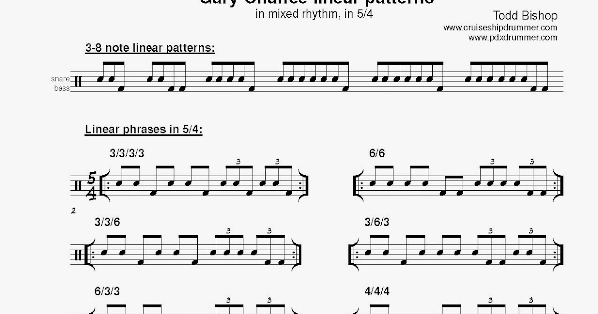 Cruise Ship Drummer!: Linear phrases in 5/4, mixed rhythm