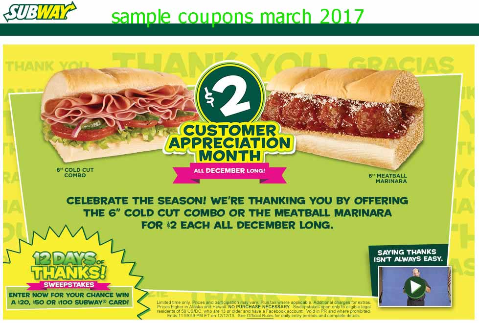 Subway discount coupons canada