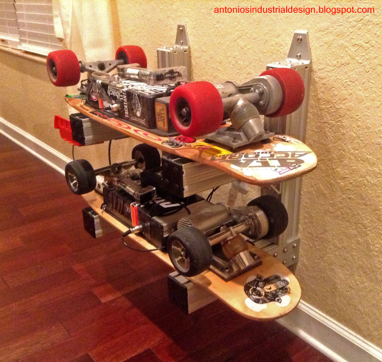 ANTONIO'S INDUSTRIAL DESIGN Electric Skateboard Rack using 8020