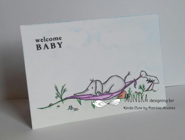new baby card with stork and elephant digital stamp