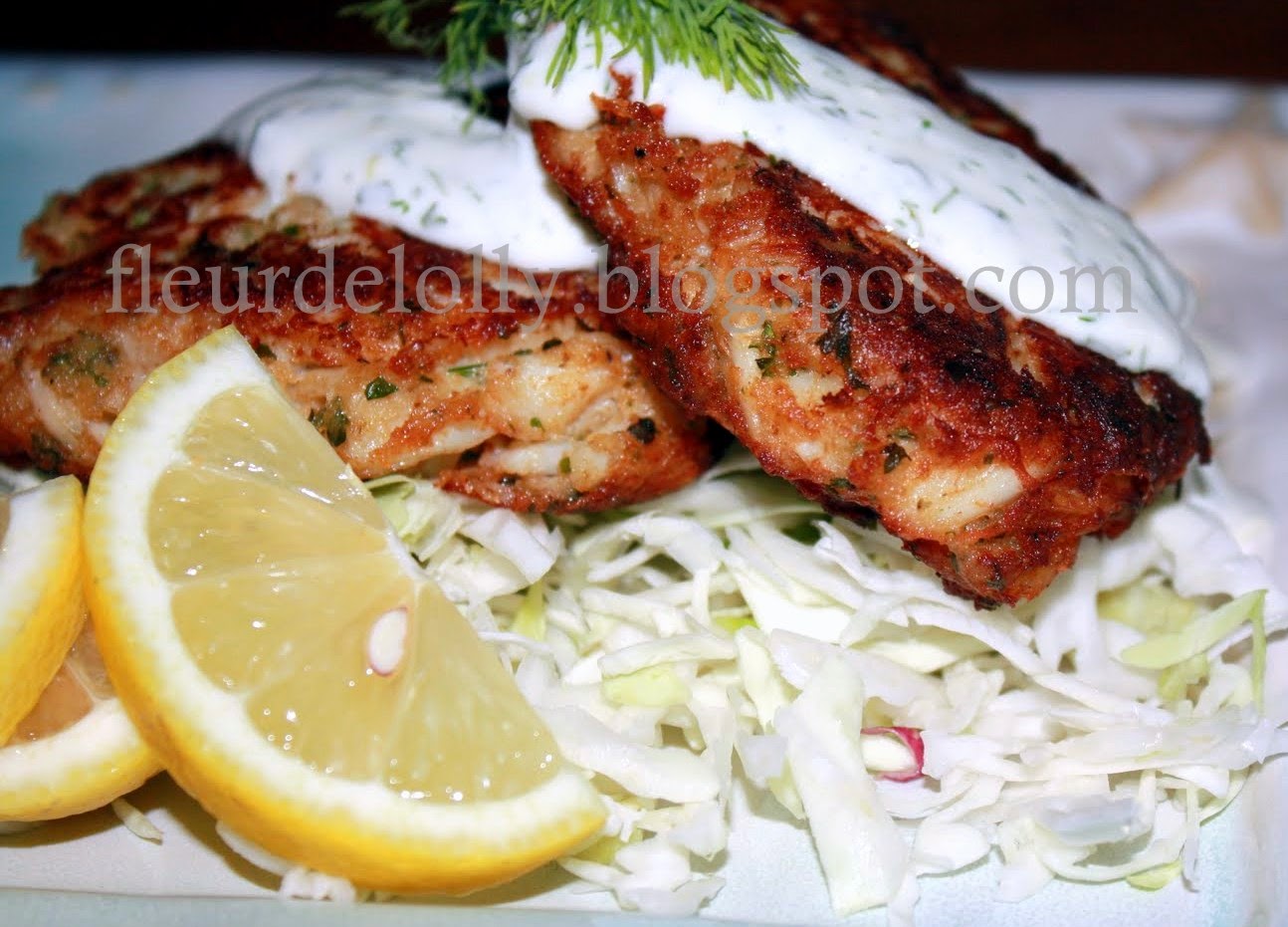 Fleur de Lolly Crab Cakes with Lemon Dill Sauce