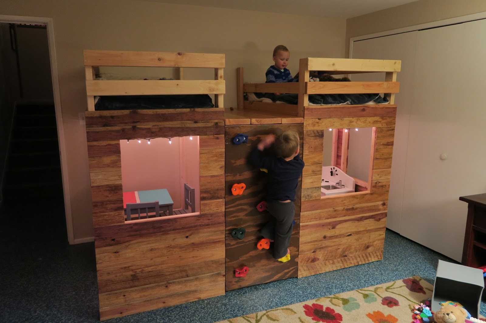 Roberg Adventures Bunk Bed Playhouse with Climbing Wall