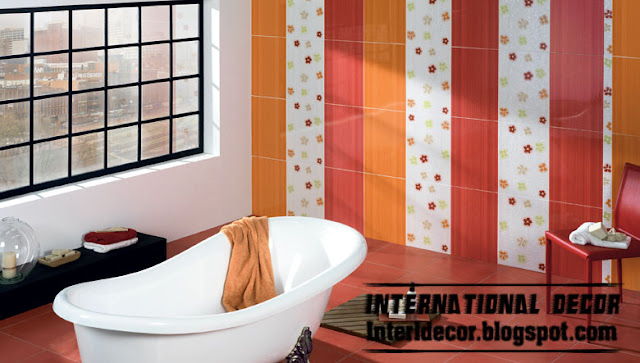 colorful striped wall tile design for bathroom