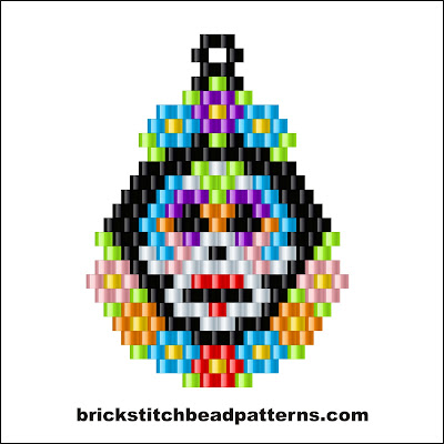 Click for a larger image of the Day of the Dead Teardrop Halloween brick stitch bead pattern color chart.