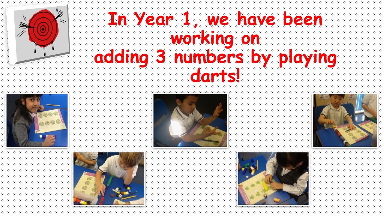 Pre prep year 1 adding 3 numbers together by playing darts 