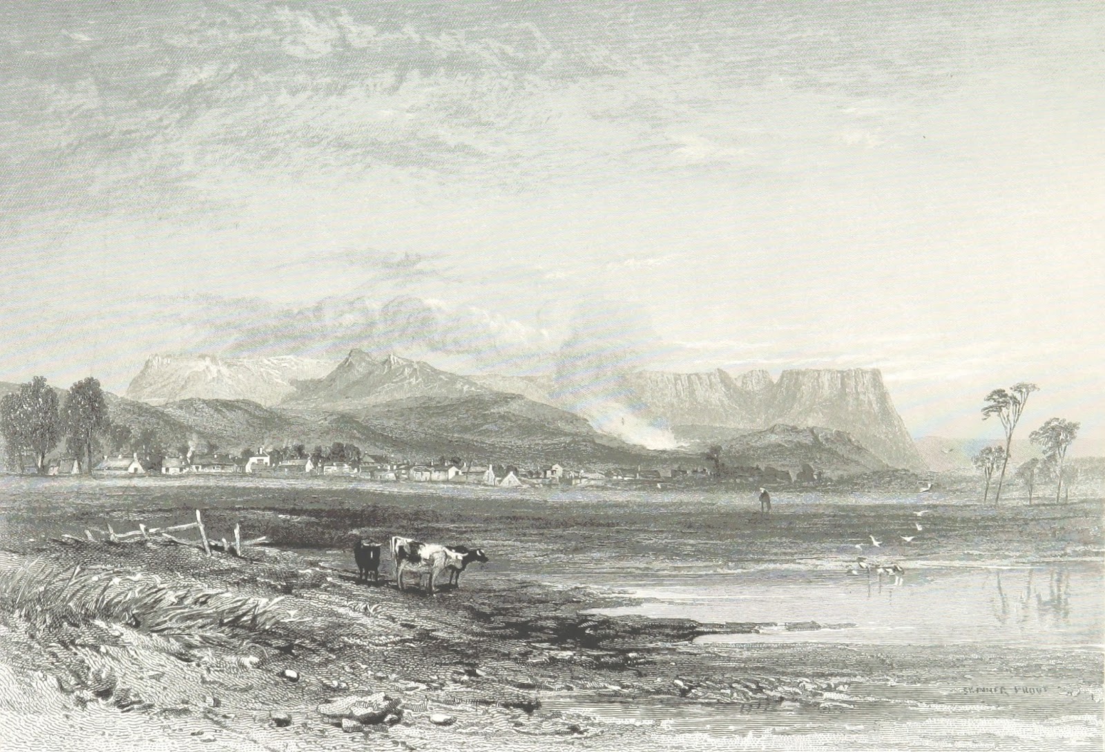 Perth, Tasmania c. 1870's Engraving of a Drawing by John Skinner Prout Remembering the Past