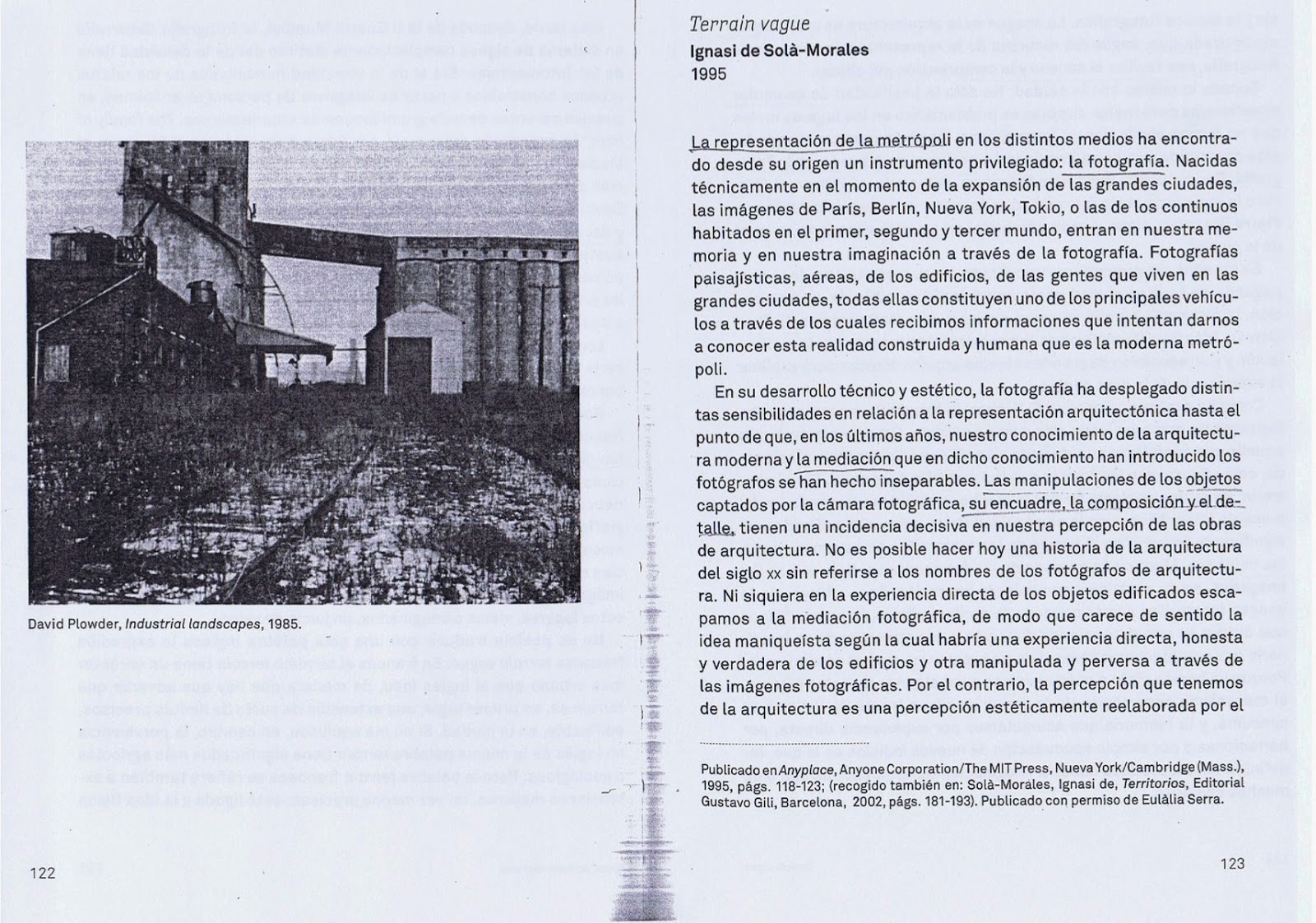 patrimonio arquitectónico y ciudad II Terrain Vague; Ignasi de Solà