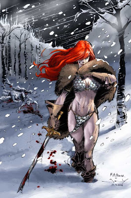 red sonja winter warrior woman