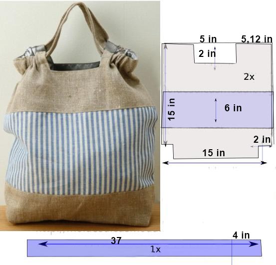 Sewing Patterns Free Bag template with measures Sewing Pattern
