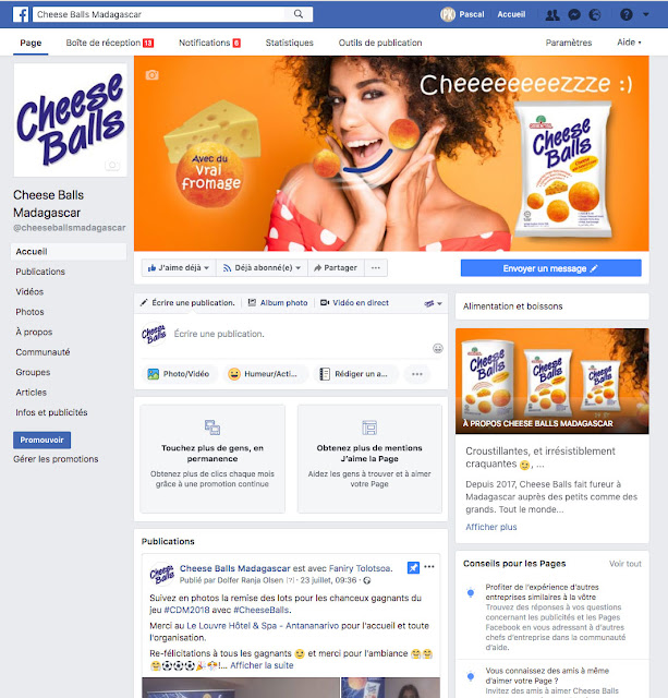 digital marketing : page d'accueil facebook Cheese Balls Madagascar