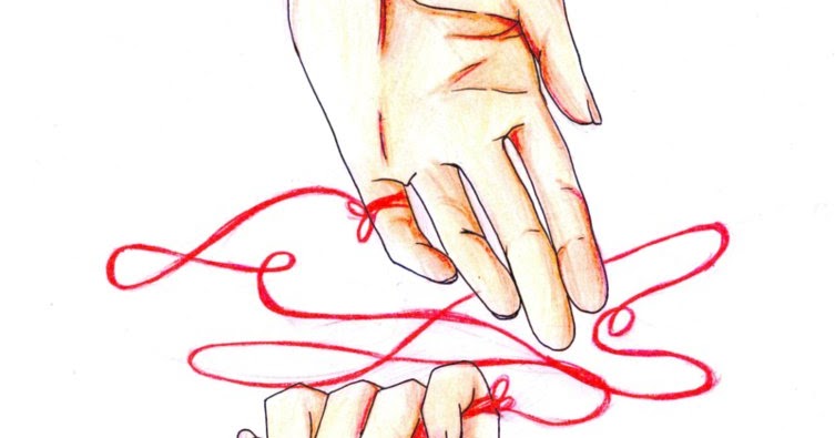 связаны нитью. красная нить судьбы арт. красная нить соединяющая людей. руки связанные красной нитью. красная нить судьбы арт.