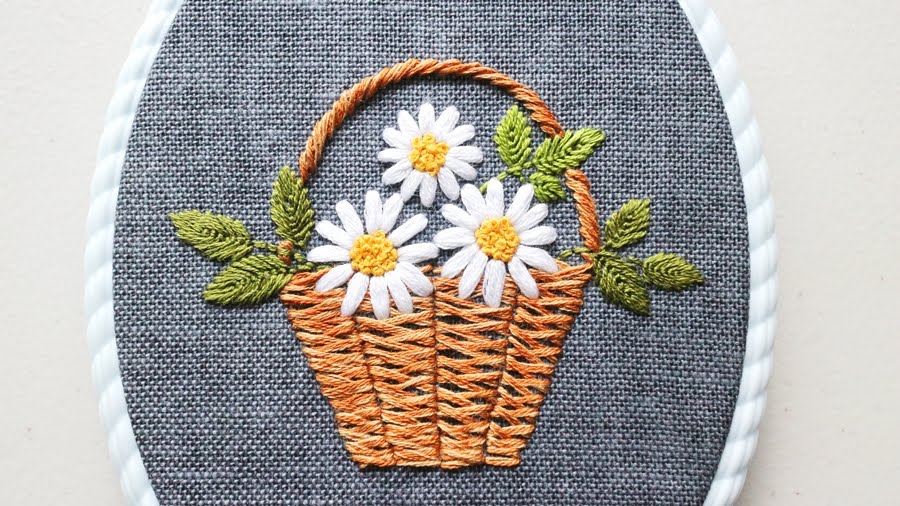 Daisy Flower Basket Embroidery with Basket Stitch
