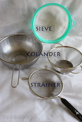 types of metal strainers, sieves, mesh, and colanders