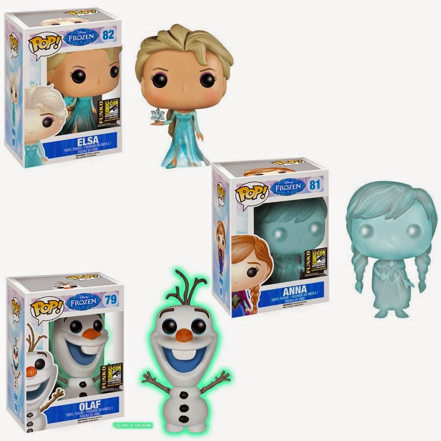 San Diego Comic-Con 2014 Exclusive Frozen Pop! Disney Vinyl Figures by Funko - “Freezing Transition” Elsa, “Frozen” Anna & Glow in the Dark Olaf the Snowman