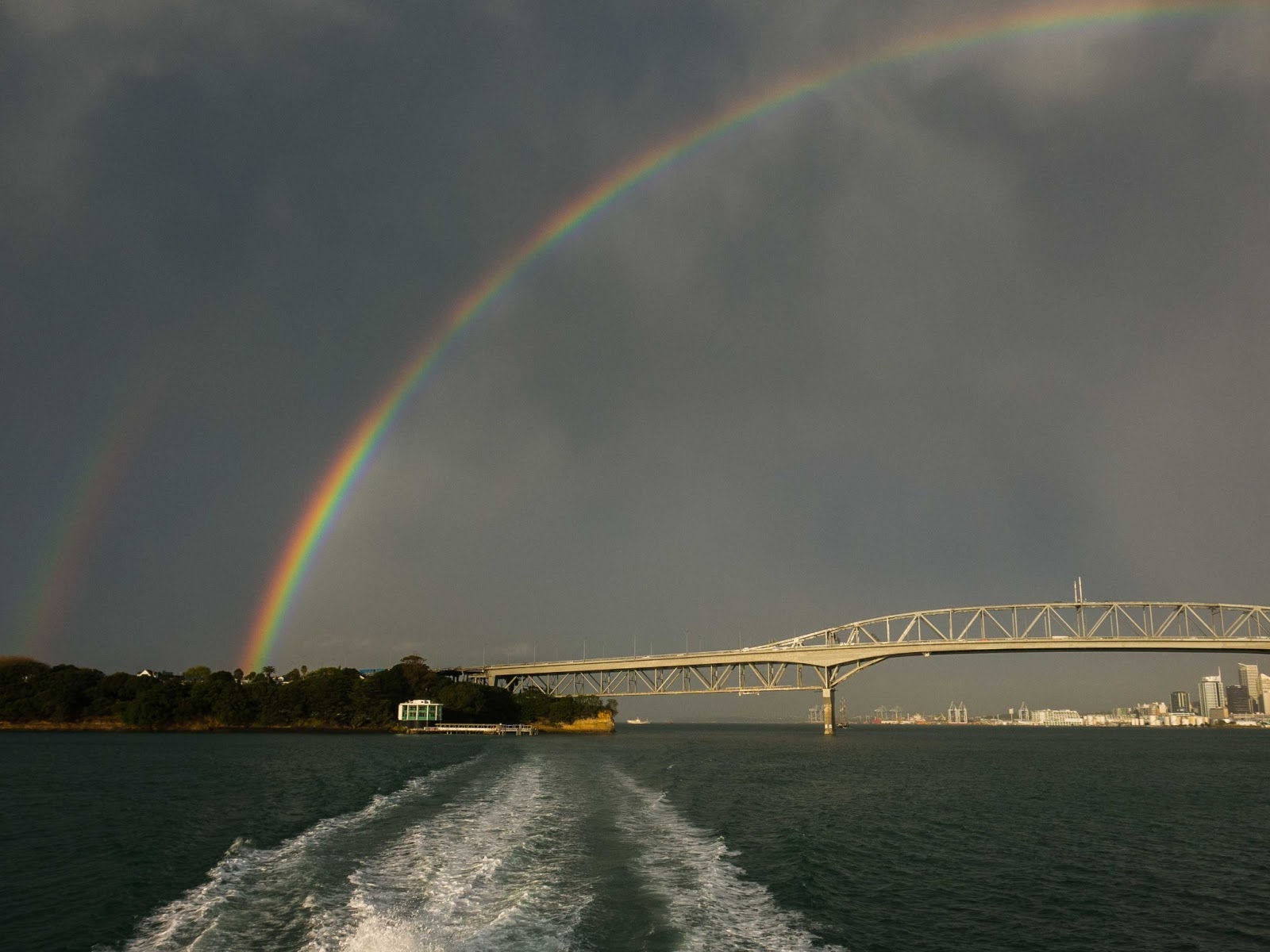A Kiwi at the camera Auckland Harbour Bridge at 4.30pm