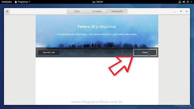 Clique em "Baixar" para iniciar o download da nova versão do Fedora