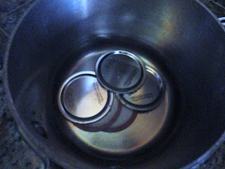 Canning jar lids in a water.