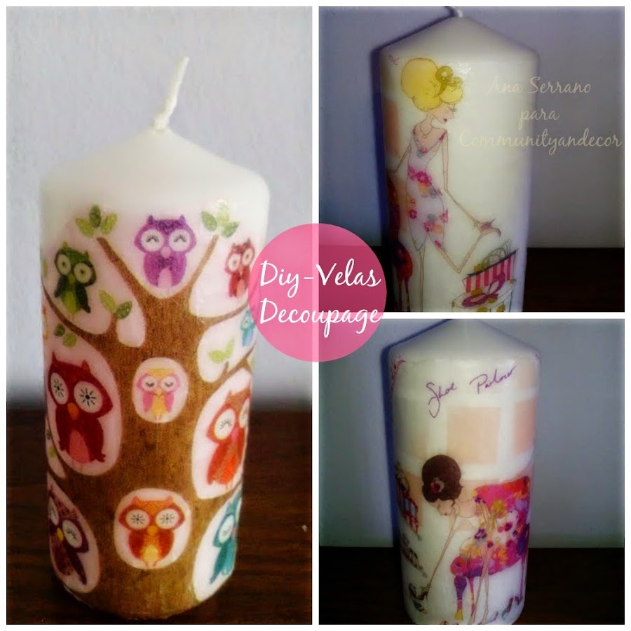 DIY con velas decoradas con decoupage