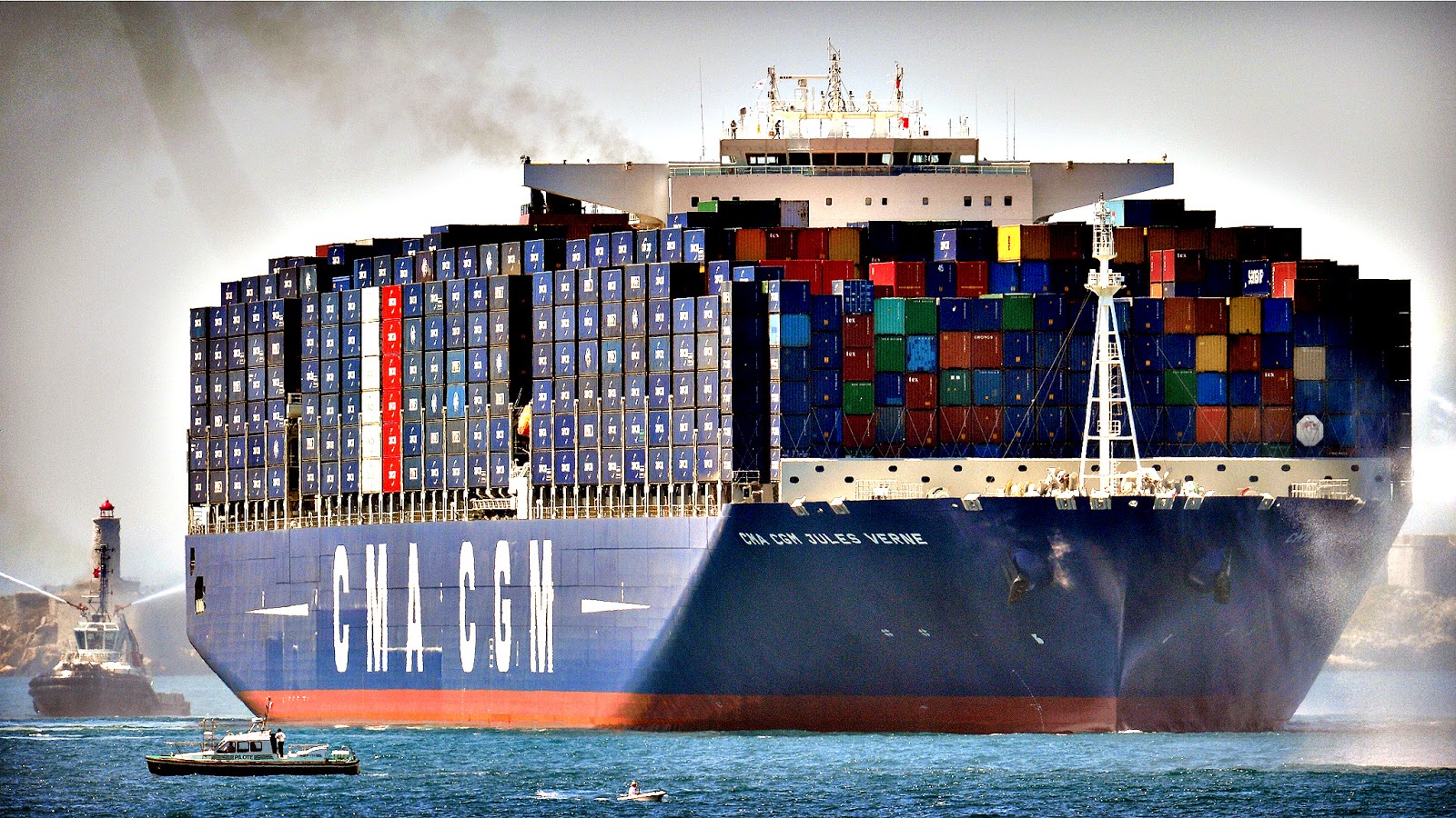 The world’s largest container ship, the CMA CGM Jules Verne which is
