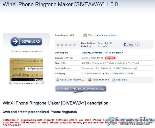Offre promotionnelle : WinX iPhone Ringtone Maker gratuit ! (2ème édition)
