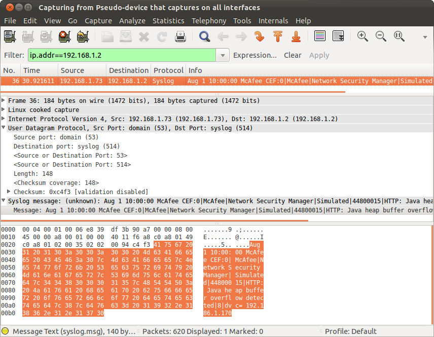 Arcsight Syslog Connector Test Scapy