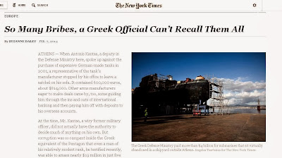 NEW YORK TIMES: “Τόσες πολλές μίζες, που Έλληνας αξιωματούχος δεν μπορεί να τις θυμηθεί όλες”. Εξαιρετικό ρεπορτάζ των NYT για δωροδοκίες εξοπλιστικών & Siemens. 