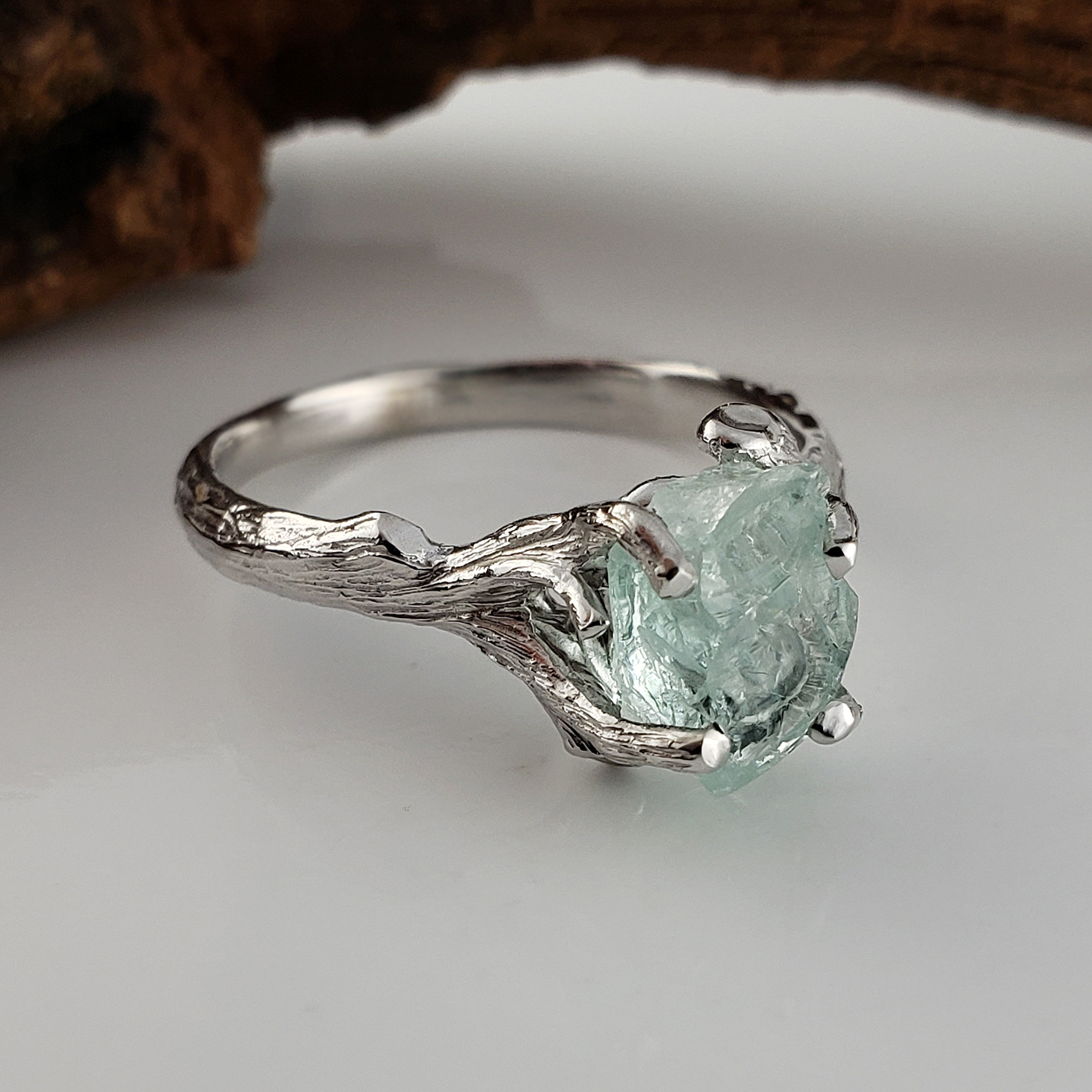 Dawn Vertrees Raw Uncut Rough Engagement Wedding Rings 14k White Gold