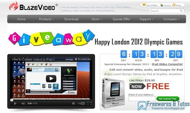 Offre promotionnelle : BlazeVideo iPad Video Converter gratuit !