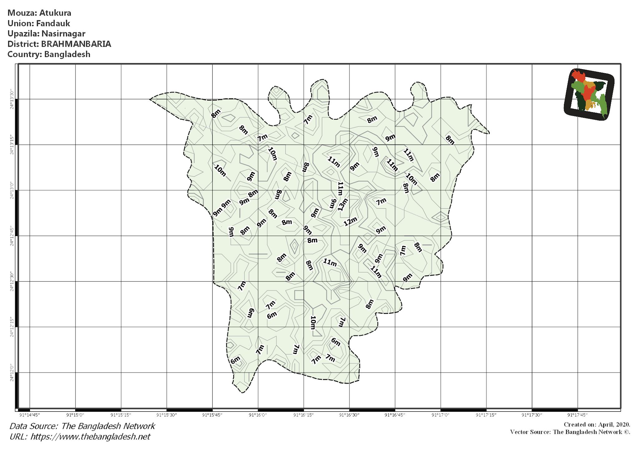 Map of Atukura Mouza of Nasirnagar Upazila, BRAHMANBARIA, Bangladesh.