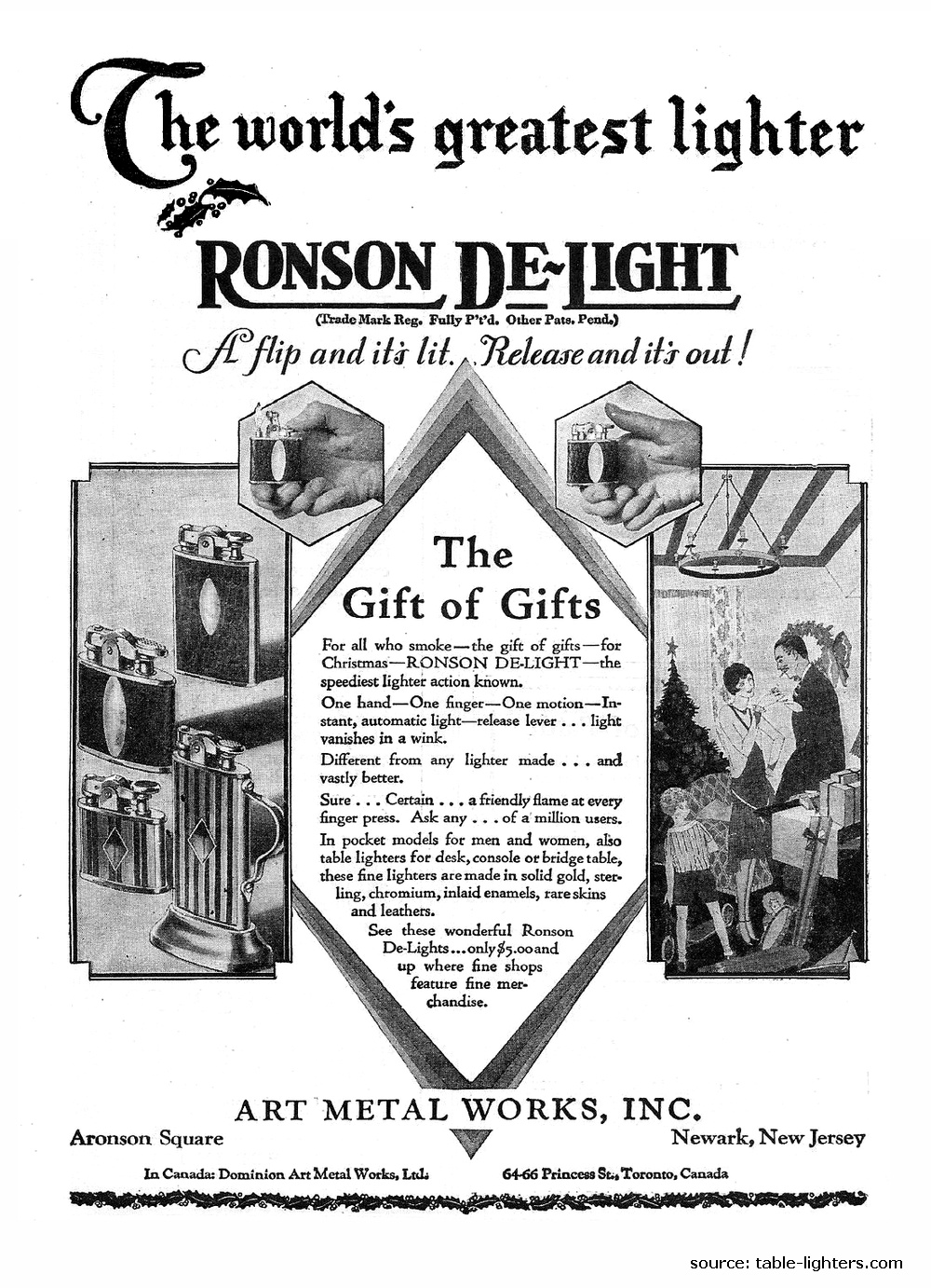Table lighters collectors' guide Advert Ronson DeLight Lighters, Art