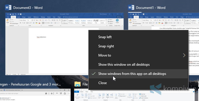Cara Pin Suatu Jendela di Semua Desktop Windows 10 9
