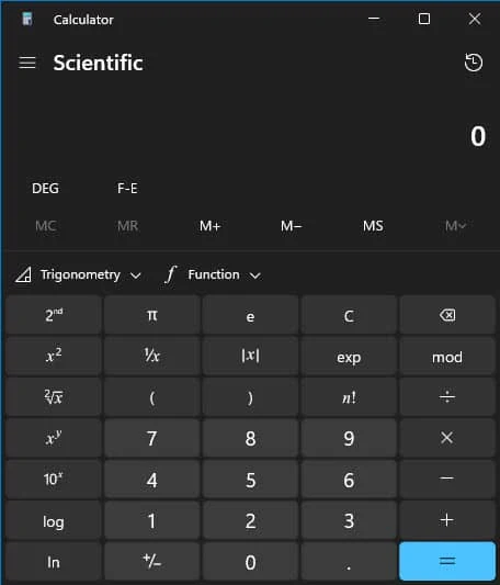 Updated calculator app in Windows 11