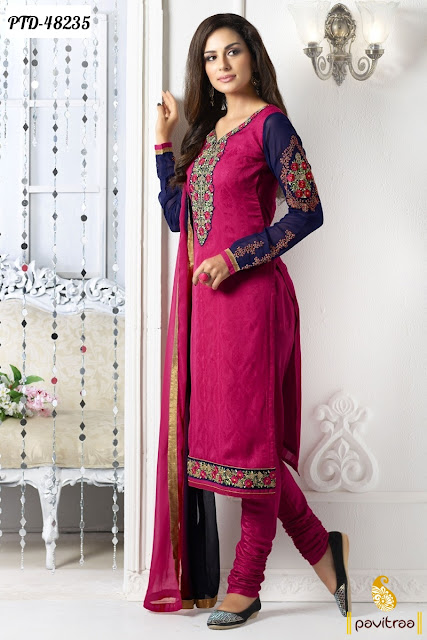 Fashionable magenta chiffon churidar salwar kameez online shopping with discount offer deal at pavitraa.in