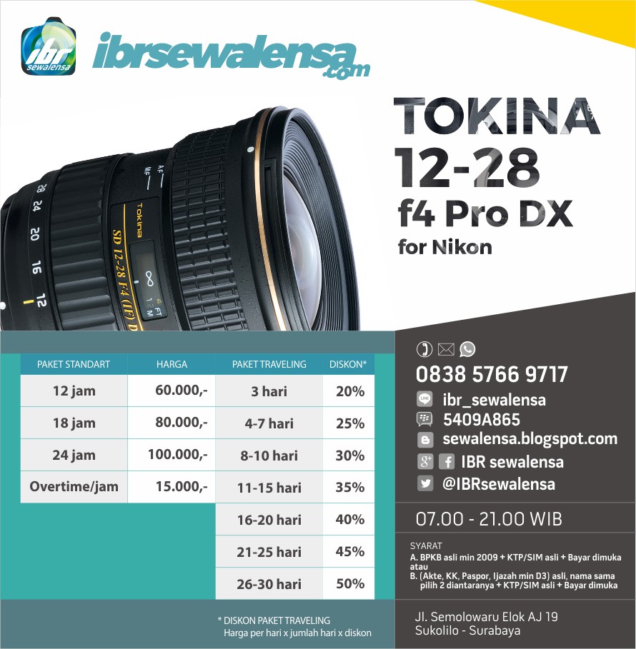 Tokina AF 12-28mm f4 for Nikon Harga Sewa Rental Lensa Kamera
