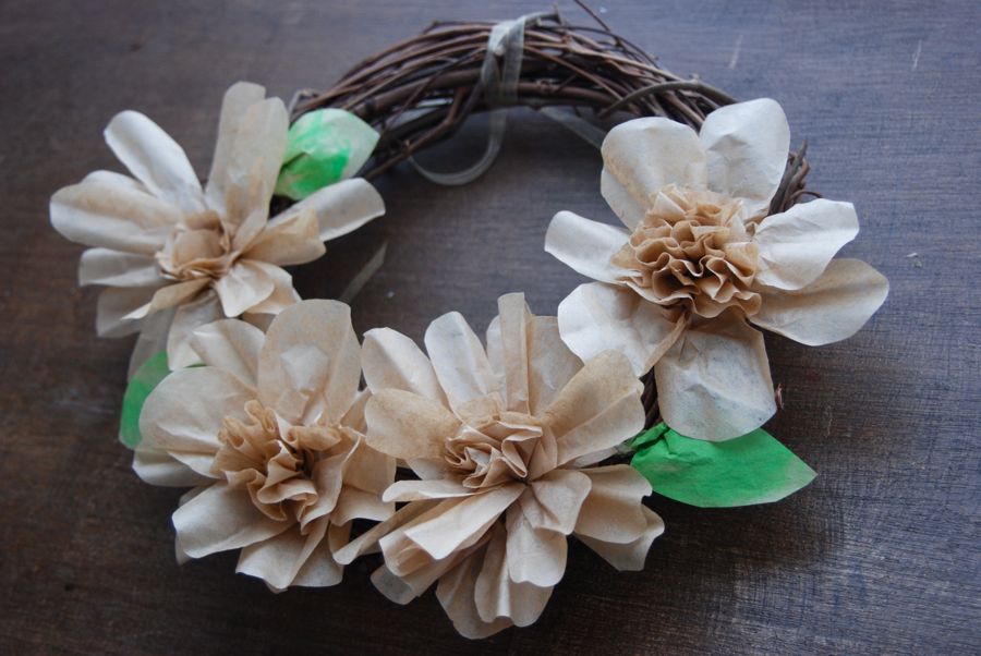 Paper flowers made from brown coffee filters. Paper flowers made from brown coffee filters.