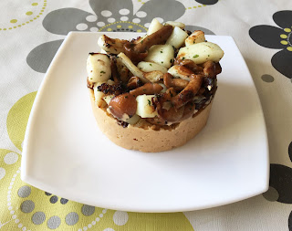 Timbale of cuttlefish and mushrooms with chickpea puree