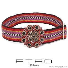 Queen Rania ETRO Embellished buckle woven belt