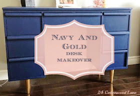navy and gold desk makeover