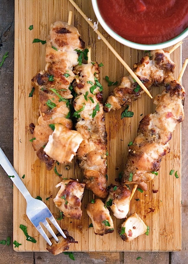 The Iron You Filipino Chicken Adobo Kebabs with Sriracha Ketchup