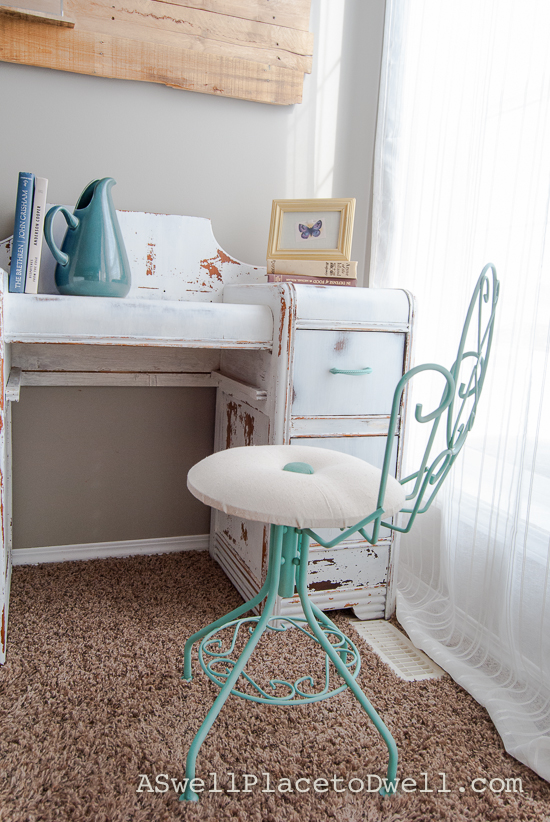 Milk Paint Vanity and Chair.  www.aswellplacetodwell.com