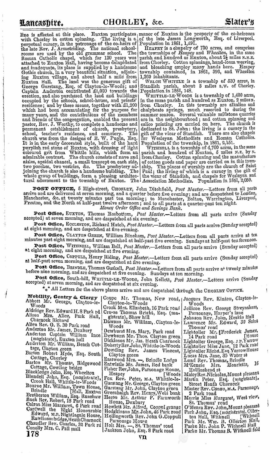 Chorley Commercial & Trade Directories 1869 Slater´s Directory