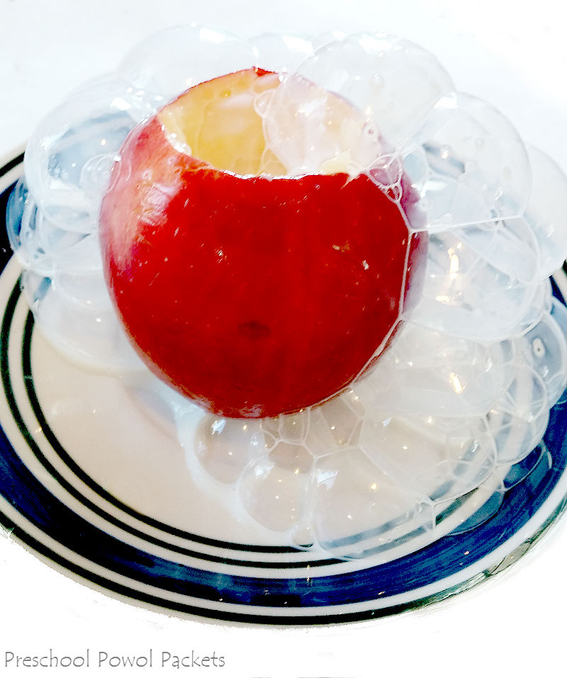 Edible Bubble Science Experiment With Apples! Preschool Powol Packets