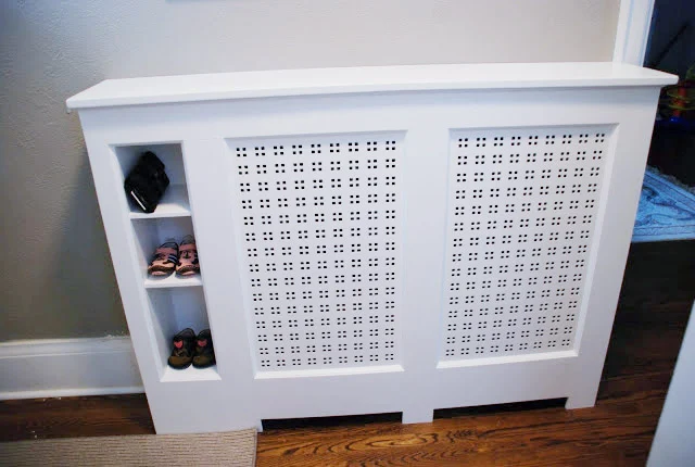 DIY Radiator Cover with storage cubbies, homemade radiator cover, easy diy radiator cover idea