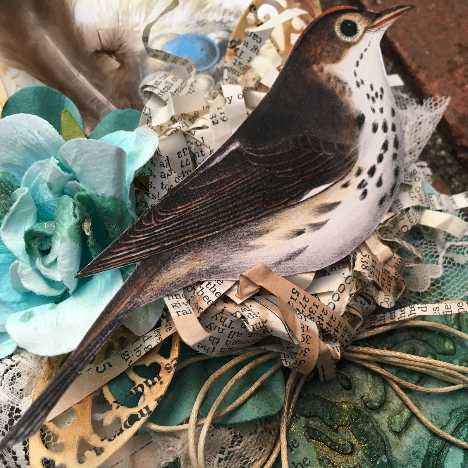 SewPaperPaint Mixed Media Bird Tag With DIY Nest