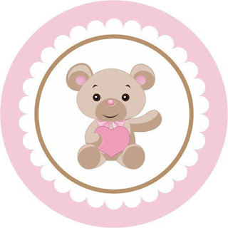 Baby Bear with Pink Heart  Free Printable Toppers or Labels.