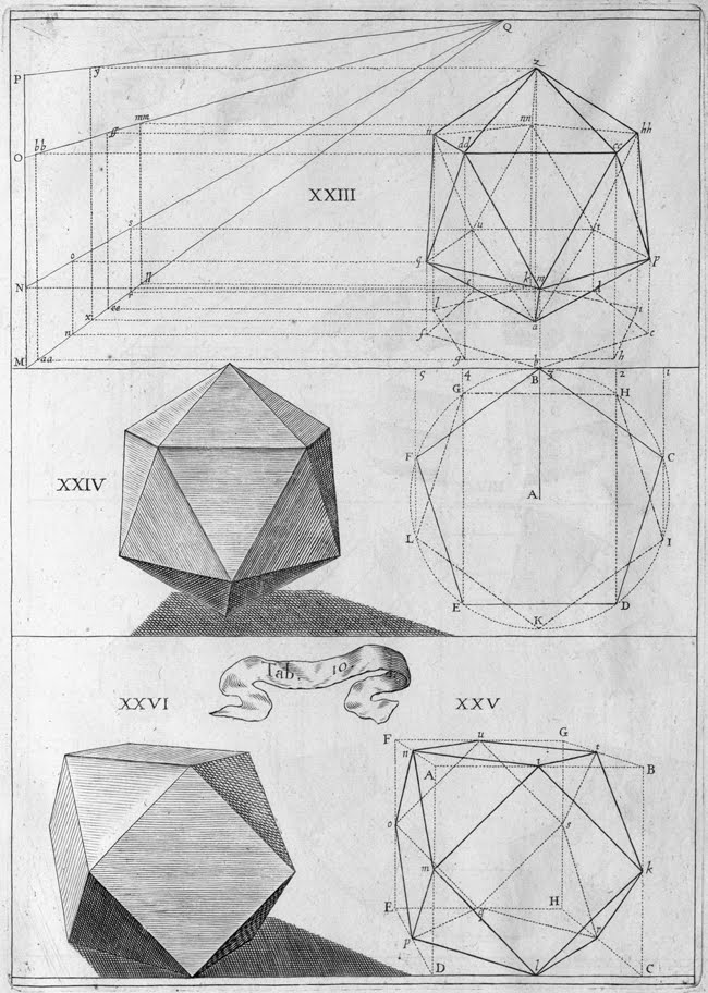 Icosaèdre et cuboctaèdre. La Perspective curieuse / Jean-François Nicéron .- Billaine, Paris, 1638