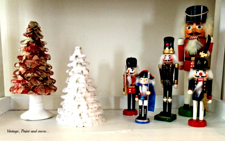 Vintage, Paint and more... vintage nutcrackers used in decor with diy ribbon cone trees